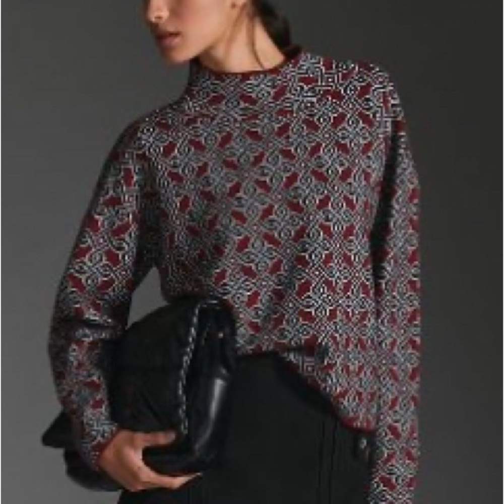 Chic Geometric Pattern Sweater- The Carys Mock-Neck Sweater by Maeve